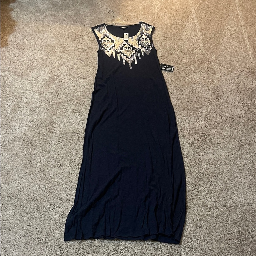 Express Black Maxi Dress with Cream Accents